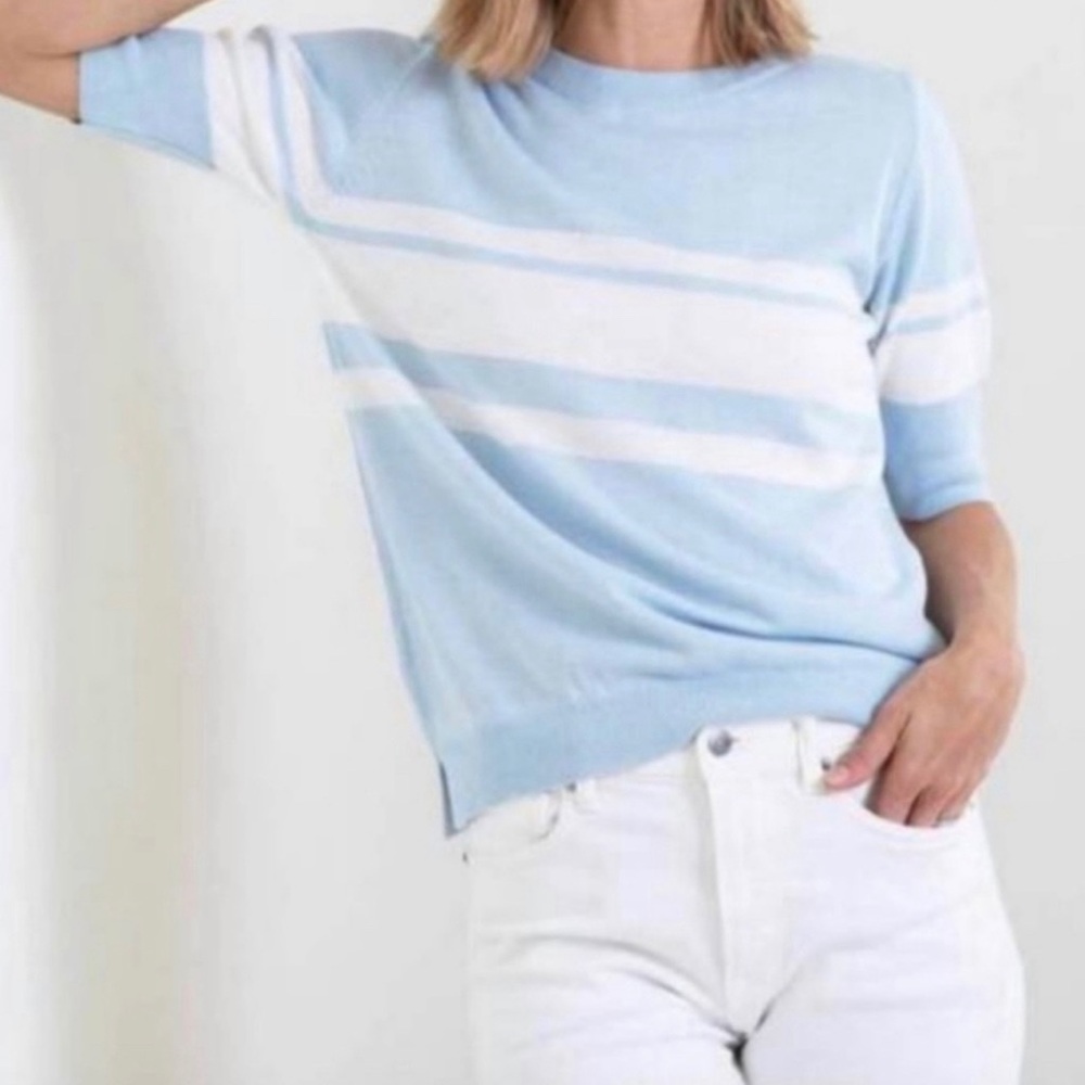 NWT Mer Sea Court Side Blue Short Sleeve Sweater Size XL